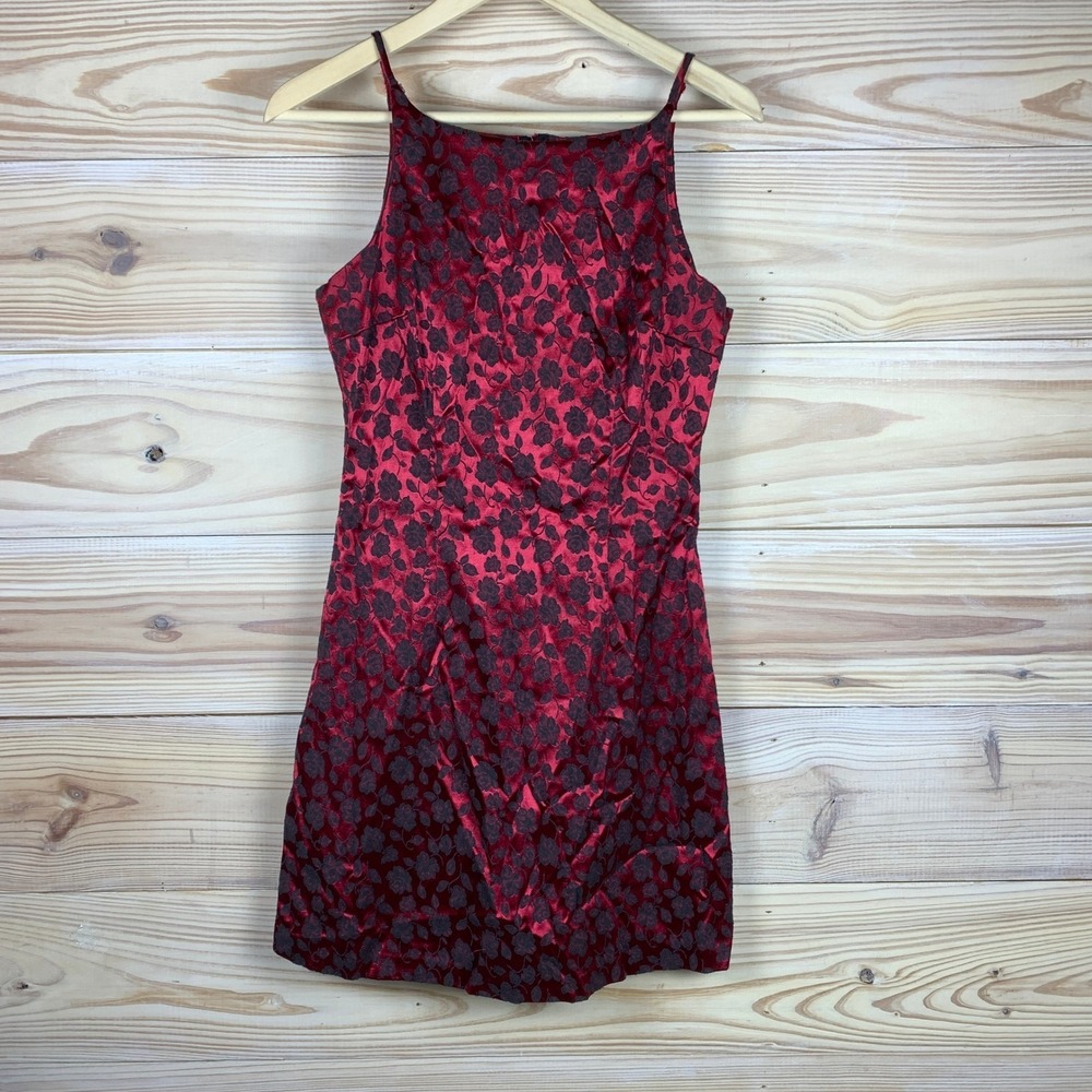 Y2K My Michelle Dress 11 Red Satin Slip Floral‎ Whimsigoth USA